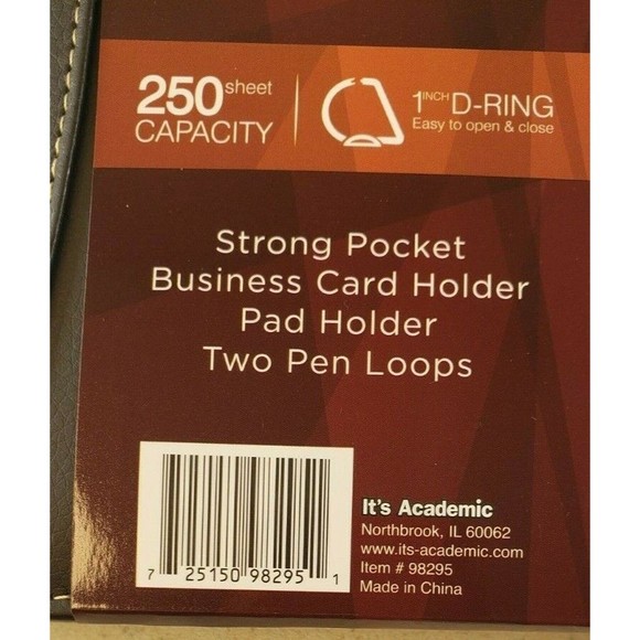 "It's Academic Mini Executive Leather Portfolio Folder, 1"" Ring Dark Brown - Picture 12 of 12